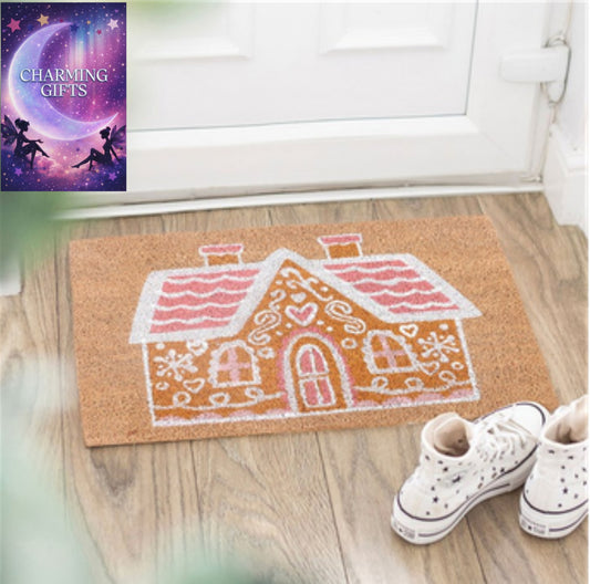 Natural Pink Gingerbread House Doormat