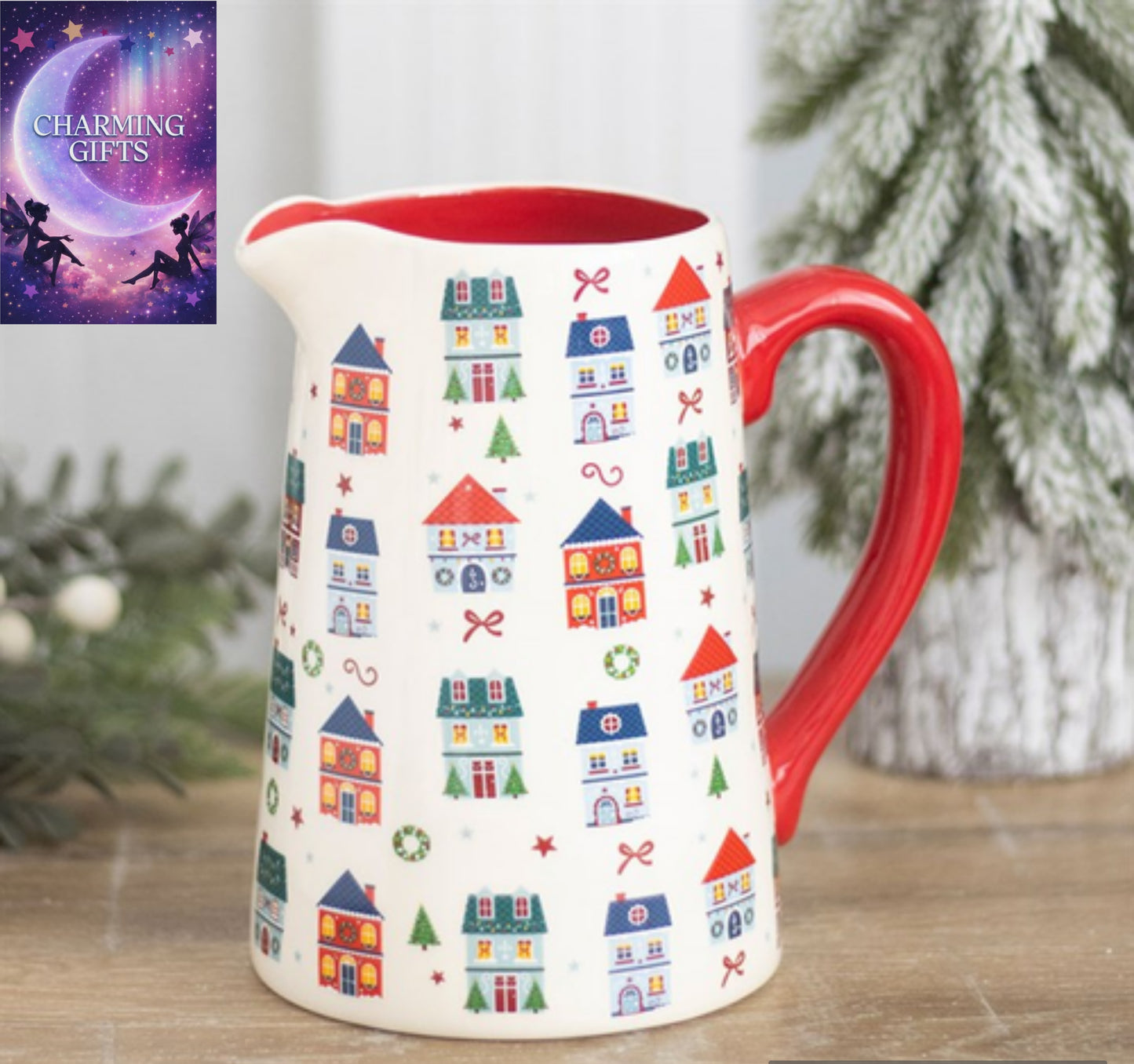 Christmas Street Print Ceramic Flower Jug