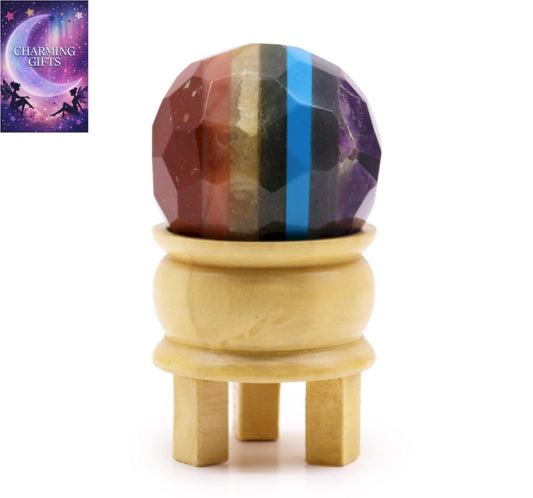 Gemstone Faceted Healing Ball & Stand - Seven Chakra