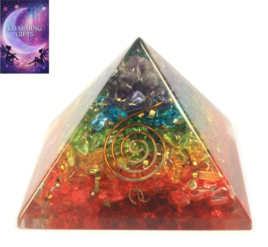 Lrg Orgonite Pyramid 70mm - Chakra Gemchips