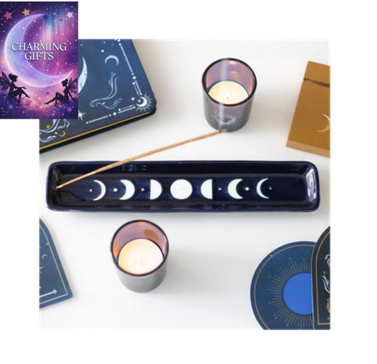 Blue Moon Phase Ceramic Incense Ash Catcher