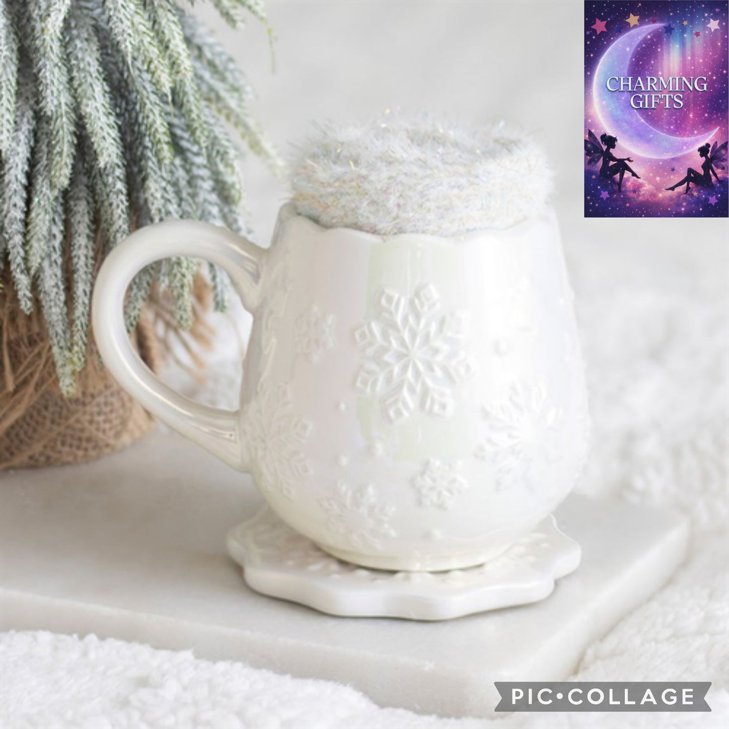 Iridescent Snowflake Mug, Coaster and Socks Set