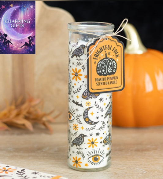Frightful Folk Print Toasted Pumpkin Scented Tube Candle