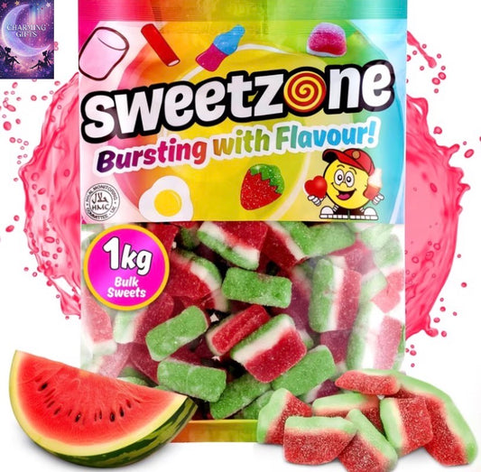 Sweetzone Fizzy Watermelon Slices - Fizzy Chewy Sweets, Bulk Gummy Watermelon Flavoured Candy, 1kg Sweet Bag - Classic Retro Pick and Mix Candy for All Ages & Sweet Enthusiasts, Perfect for Snack Time