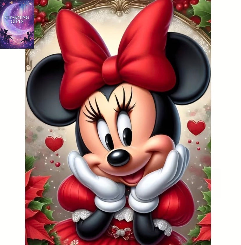 1pc, cute hold face Minnie 5D DIY diamond painting set, exquisite pattern diamond painting, anime movie theme, home decoration, room decoration, holiday decoration, party decoration, Christmas gift, desktop display, anniversary