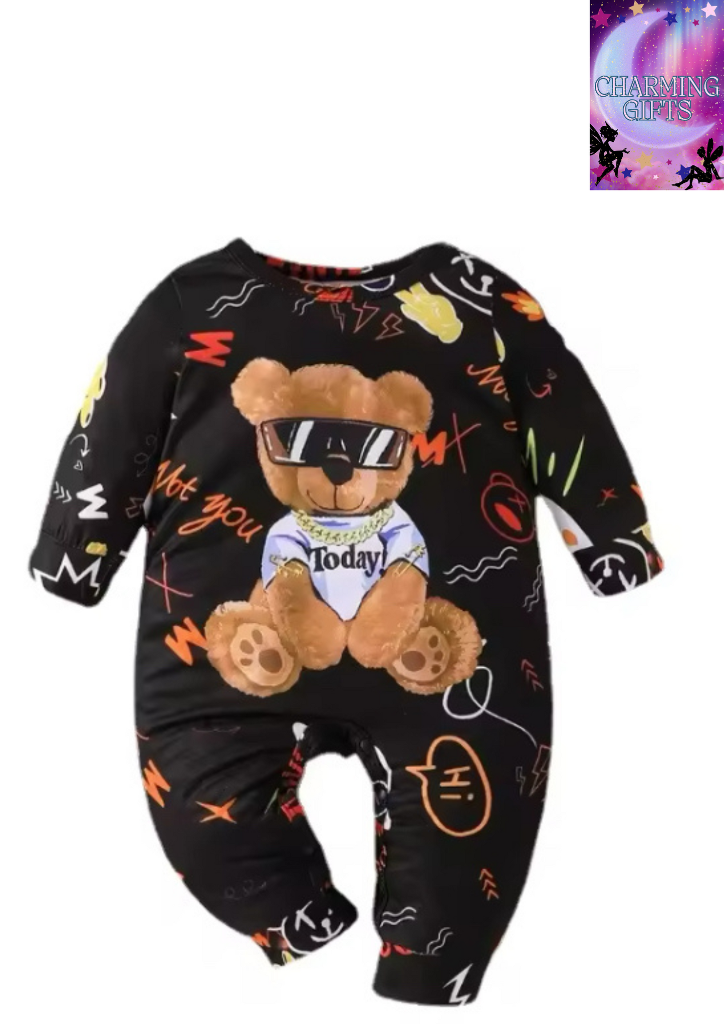 Newborn Baby Unisex Clothes 1 to 24Months Cartoon Cool Bear Tiny Button Onesies For Baby Boy Long Sleeve Infant Romper