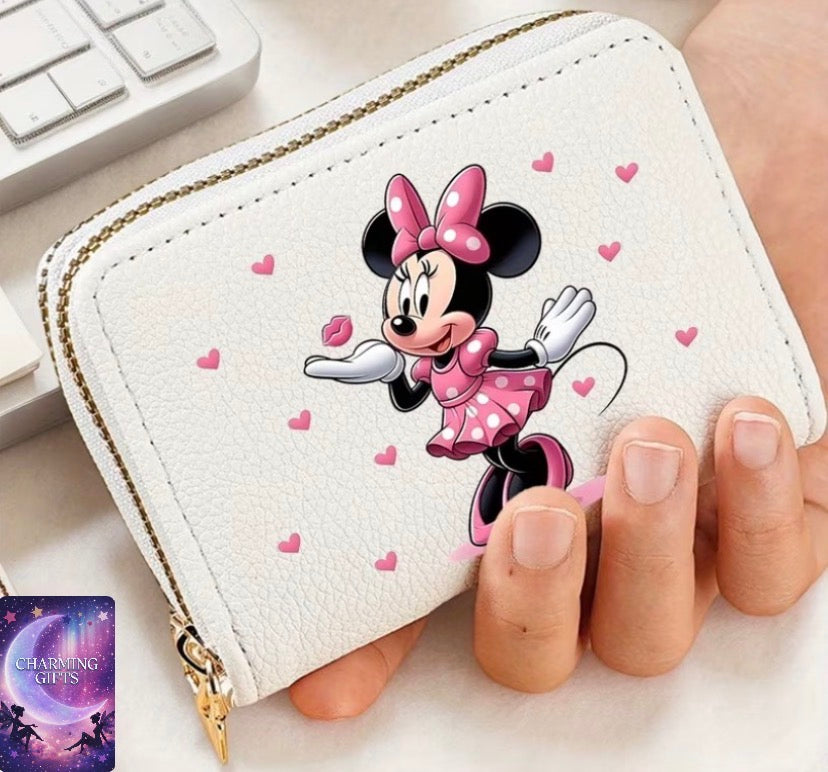 1pc  MinnieMouse Multifunctional Portable Credit Card Case with Double Zipper Closure - Cute Wallet, Coin Organizer, Purse | Ideal for Travel, Outdoor Activities(2D flatprinting), 2D Flat