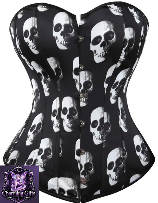 Skull Print Corset Top Halloween Pirate Costume Corsets for Women Tummy Control Lace Up Satin Corset