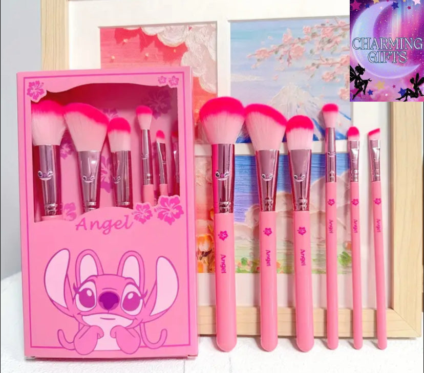 6pcs gift box, pink cartoon cute style Angel makeup brush set, wooden makeup brush, eye shadow brush, interstellar Youngsters peripherals, suitable for girls' birthday gifts