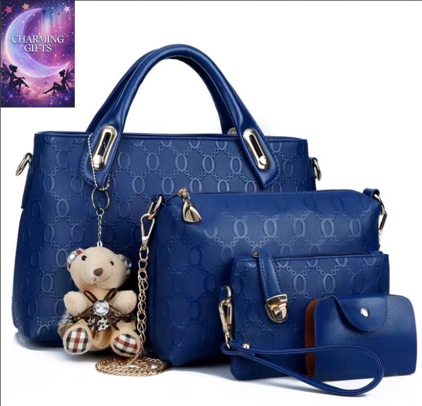 4 Piece Multi-Purpose PU Leather Handbag Set For Women, Large Top Handle Satchel Tote & Hobo Crossbody Shoulder Bag, Complete Matching Purse And Card Holder For Shopping Work Daily Outings