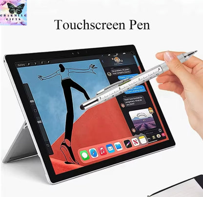 7 In 1 Multifunctional Ballpoint Pen with Modern Multitech Gadget Measuring Ruler Screwdriver Touch Screen Stylus Level