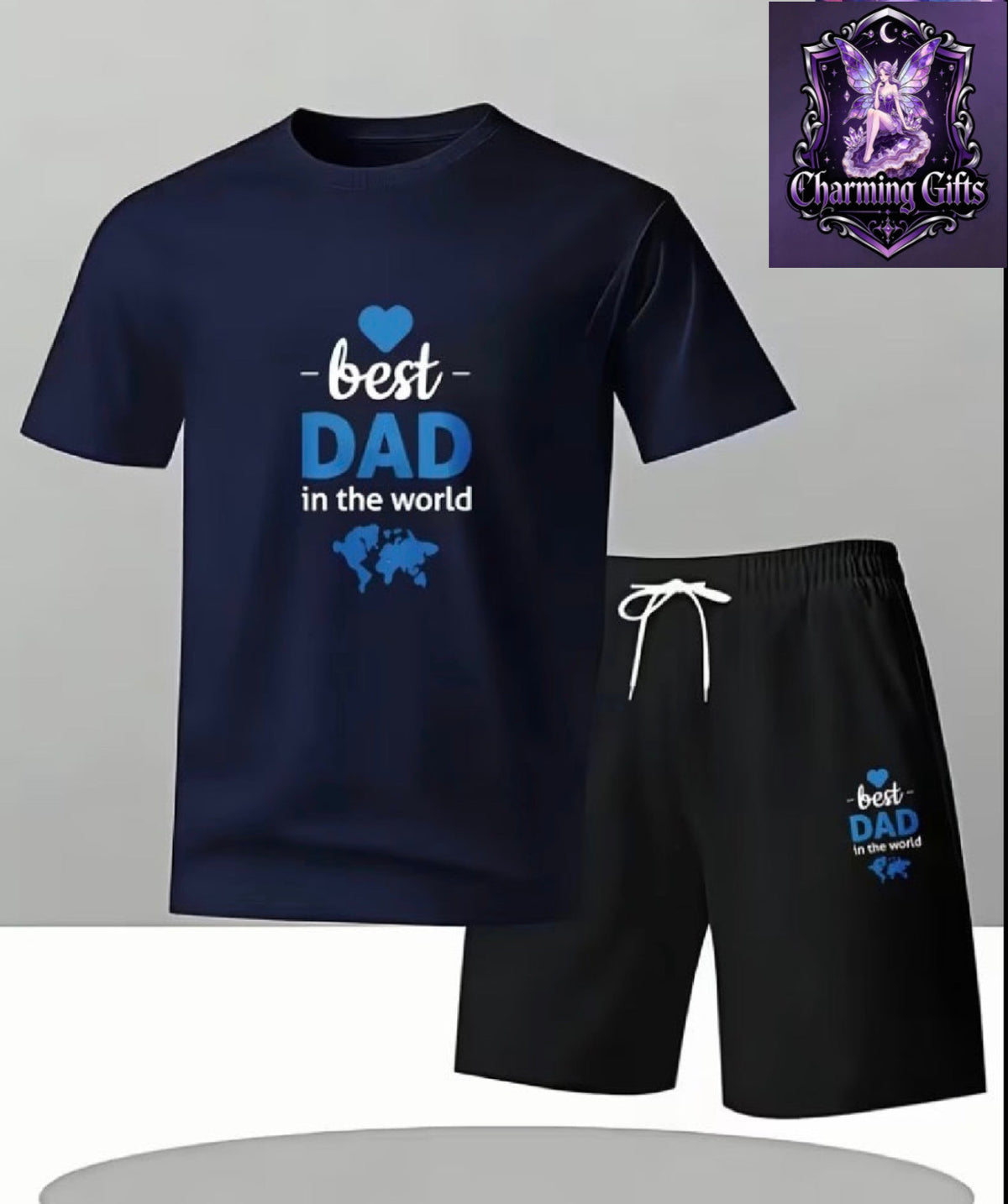 Casual Style Men'S T-Shirt And Shorts Set "World'S Best Dad" Print Summer Wear Father'S Day Gift