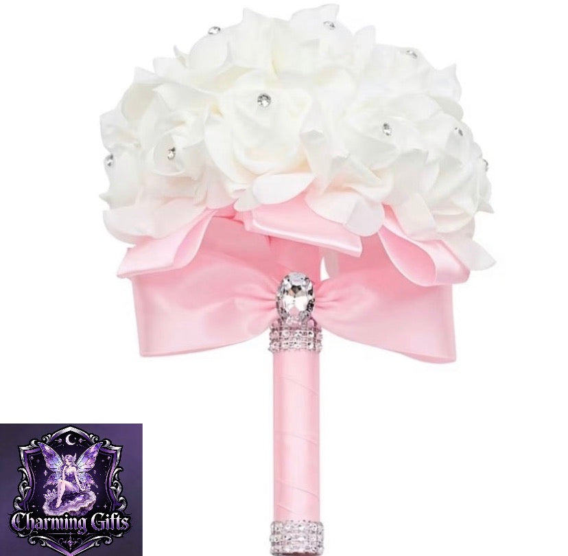 Elegant Faux Floral Bridal Bouquet - Lifelike Foam Flowers for Weddings, Parties & Ceremonies | Durable & Timeless Decor for Christmas, Valentine's, Mother's Day & More