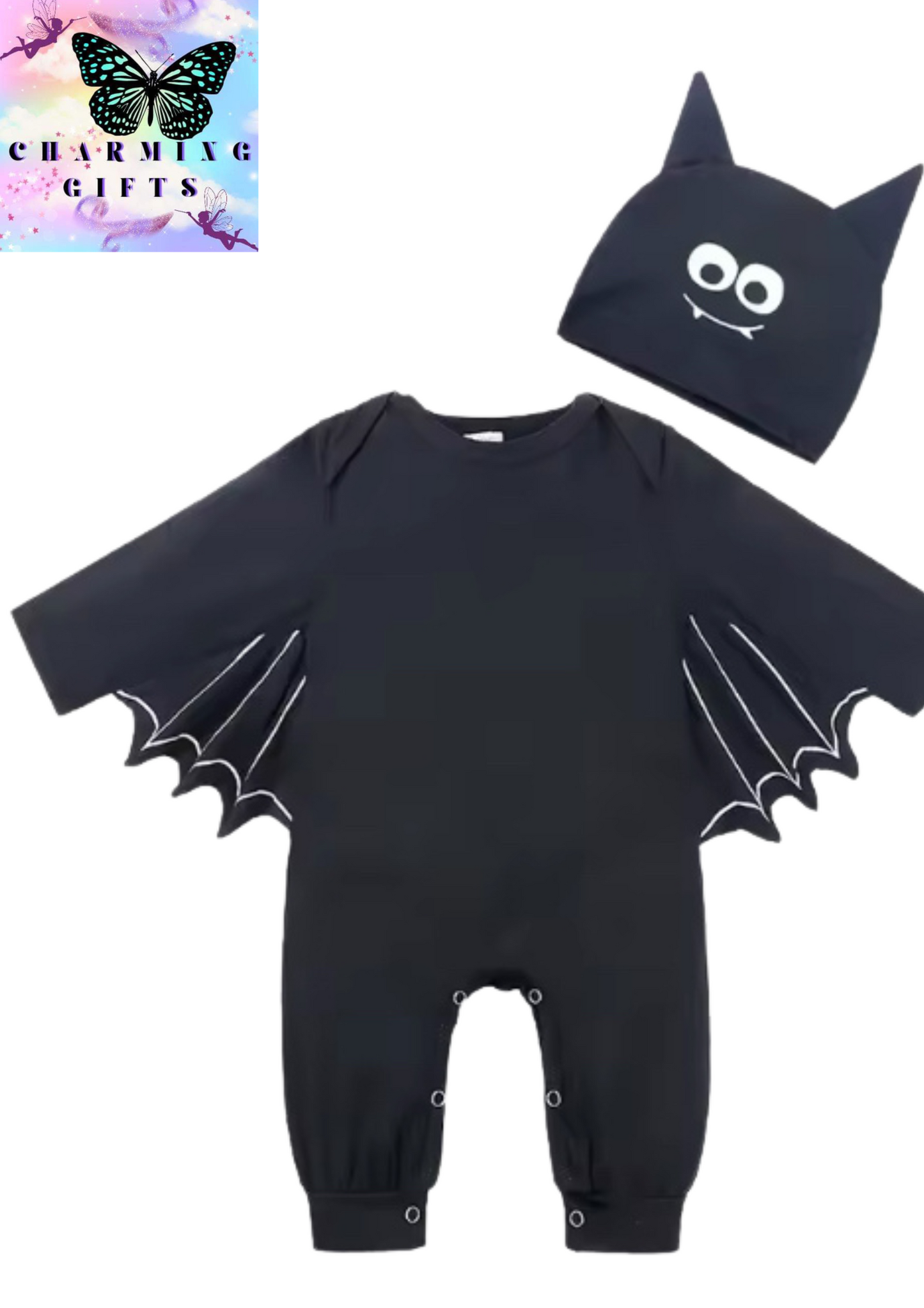 Baby's First Halloween Costume Black Bat Romper Jumpsuit&Hat Infant Boys Girls Purim Party Carnival Fancy Dress Cosplay Outfits