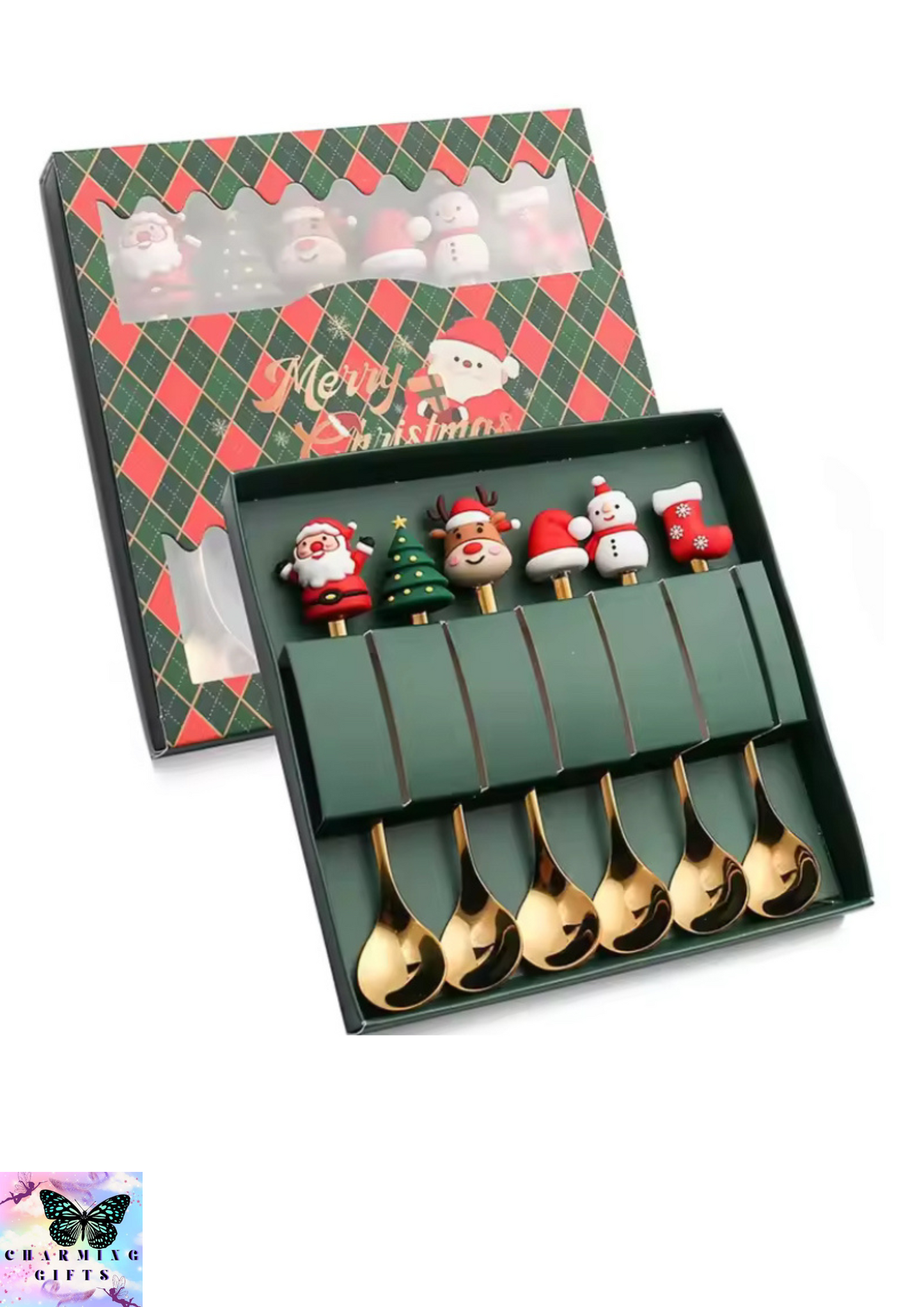 6Pcs Christmas Fork And Spoon Set,Stainless Steel Creative Tableware,Coffee Tea Dessert Forks And Spoons Gift Set