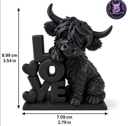 🐮 Highland Cow LOVE Letter Sculpture — Scottish Cow Figurine 🐾
