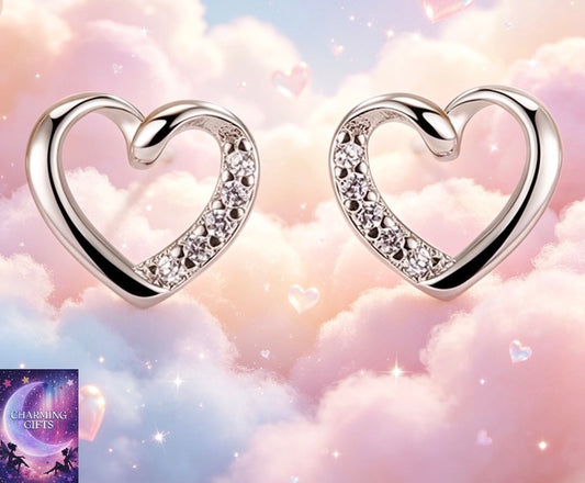 925 Sterling Silver Crystal Heart Stud Earrings Jewellery Women Girls UK Gift