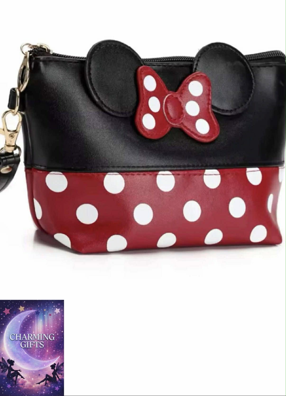 Minnie Mouse Travel Cosmetic Bag Cartoon Bow Makeup Case Women Zipper Hand Holding Make Up Handbag Organizer Storage Pouch Toiletry Wash Bags