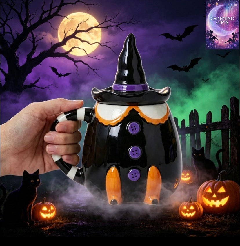 1pc Ceramic Witch Brew Black Coffee Mug Ceramic Cauldron Mug and Lid, Perfect for Coffee, Tea, And Spooky Vibes! for Halloween