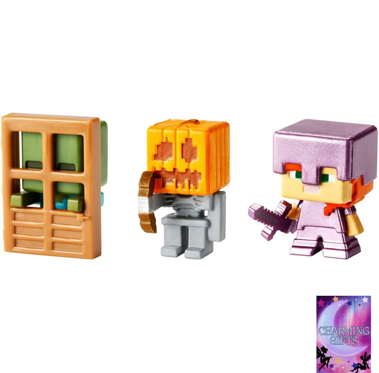 Minecraft Alex, Skeleton And Zombie At The Door Mini Figures