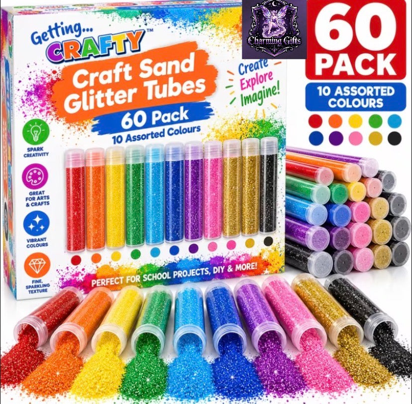 ✨ 60-Pack Craft Glitter & Sand Art Tubes