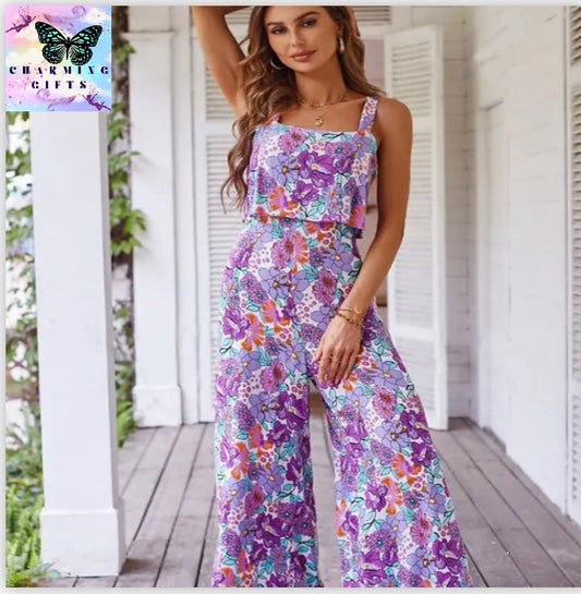 Elegant Long Jumpsuit Women Sexy Backless Wide Leg Jumpsuits Casual Sleeveless Floral Rompers Summer Clothes For Woman 2024 New