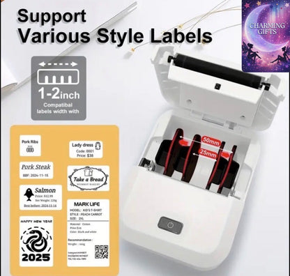 Marklife X2 Thermal Label Printer - Portable Label Maker for Product, Address, Small Business - Compatible with Android, IOS, Windows & Mac, 1 Roll 40x30mm Label, Address Printing, Product Labeling, Compact Label Printer, Portable Form Factor