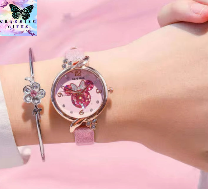 Disney Mickey Minnie Mouse Kids Women Watch Anime Figure Children Kawaii Quartz Watches Fashion for Girls Birthday Gifts