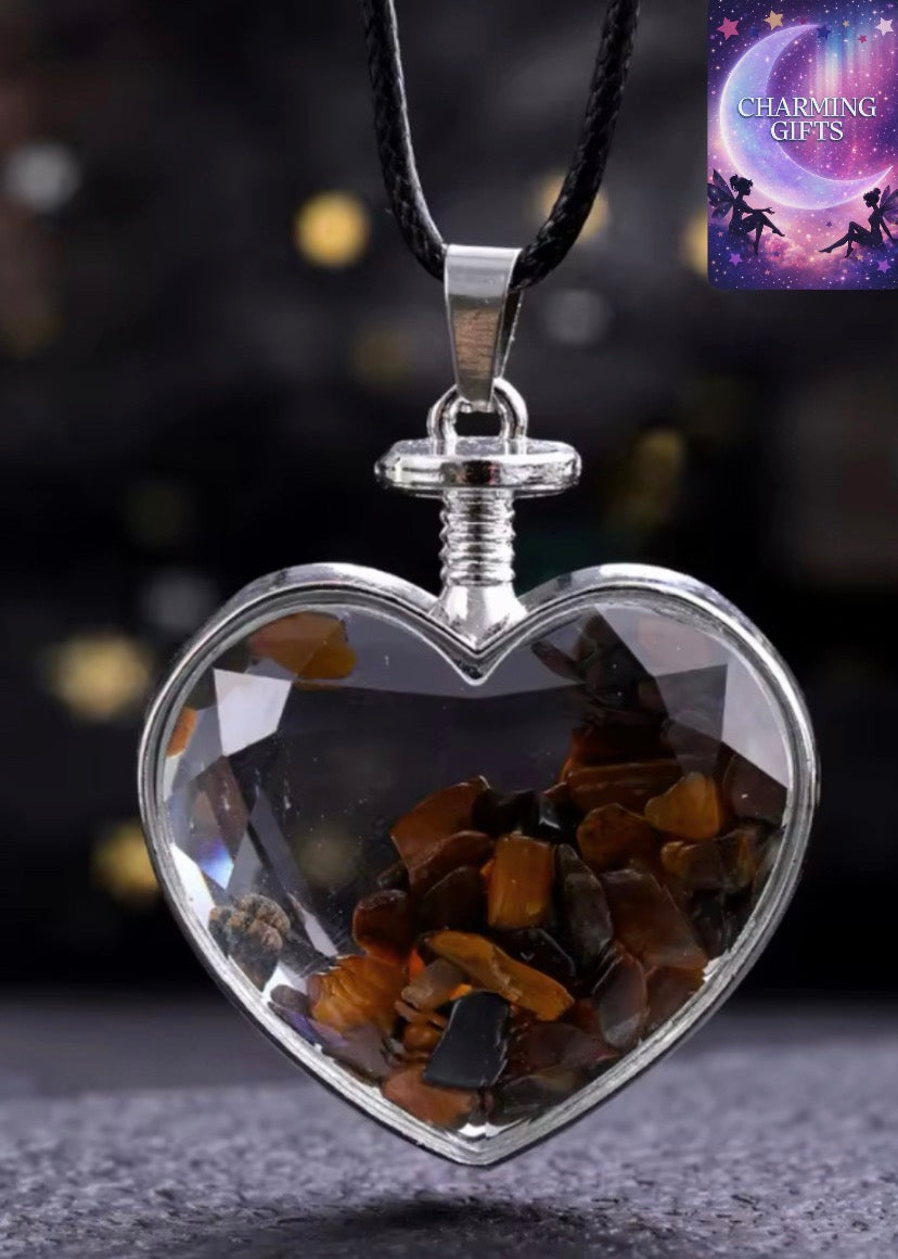 Natural Stone Bottle Necklace For Girls Creative Gift Broken Stone Jewelry Healing Crystal Stone Heart pendant love glass bottle