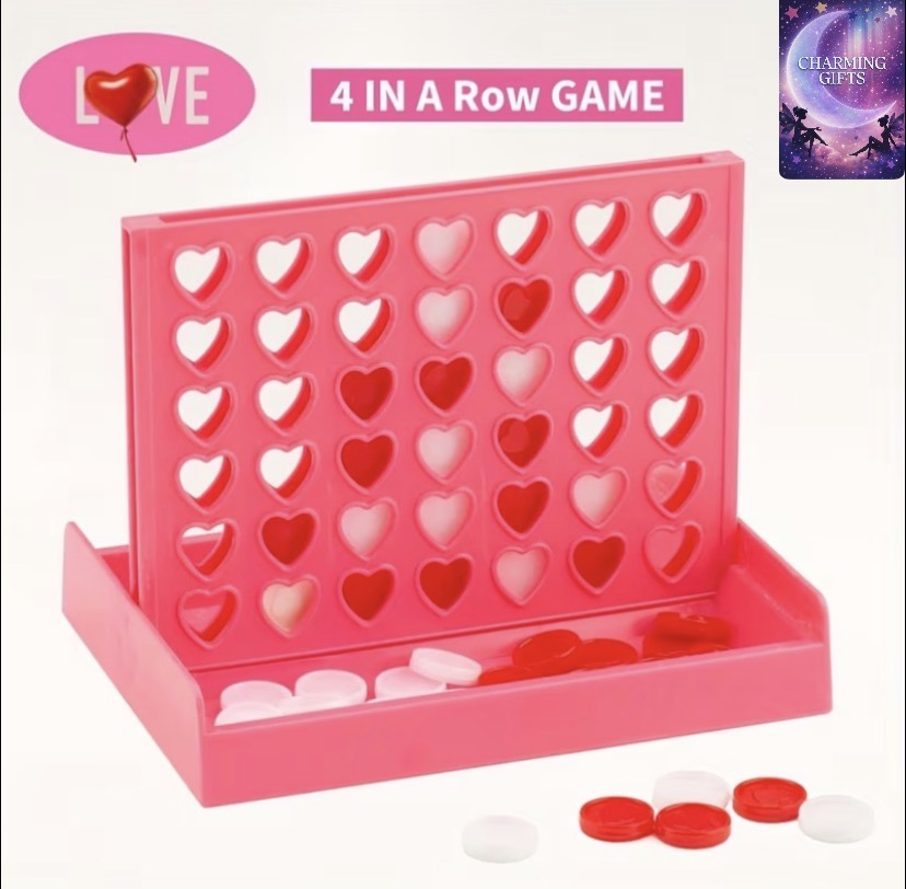 [1pc Love Game] 1pc Portable Foldable Love 4in A Row Game | Travel Traveling Parent-child Game, Valentine's Day Gifts