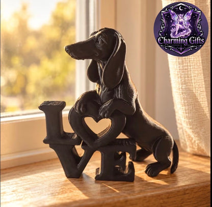🐾 Nordic-Style Dachshund LOVE Heart Sculpture 🤎
