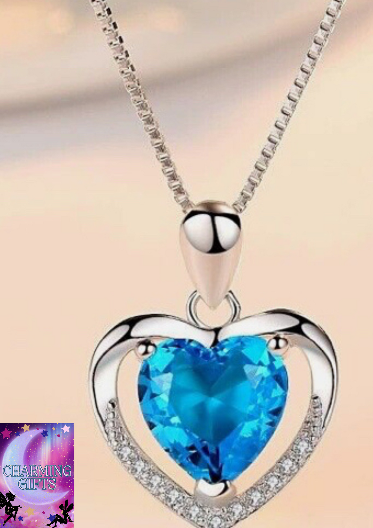 Jewell's of the heart 925 Sterling Silver Heart Crystal Pendant Chain Necklace Womens Jewellery Gifts