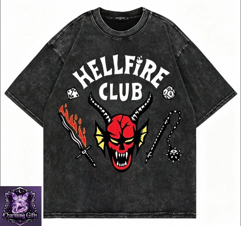Hellfire Club 100% Cotton Vintage Washed Club T Shirt Fashion Men/Women Aesthetic Retro Streetwear High Quality Retro Acid Wash Tees Shirts