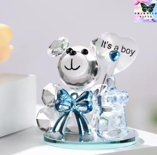 Crystal Bear With Bottle Figurines Glass Valentine's Day Ornament Lovely Animal Paperweight Wedding Home Decor Christmas Gifts