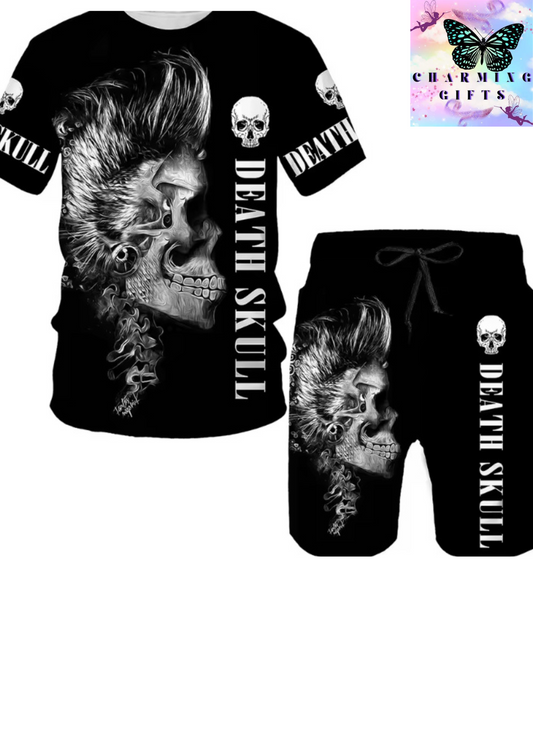 Death Skull mens two piece shorts & T shirt set