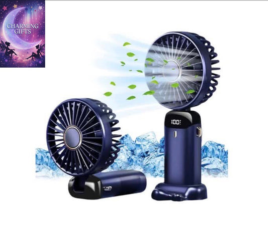 Title Hand Held Fan Handheld USB Rechargeable Fans 5 Speeds Battery Operated Mini Fan Foldable Desk Desktop Fans LED Display for Home, DarkBlue