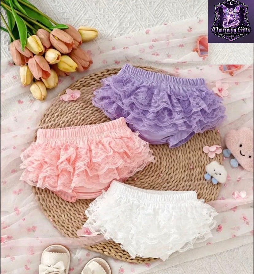 Baby Girl Three Piece Set Cute Solid Color Lace Triangle Leggings