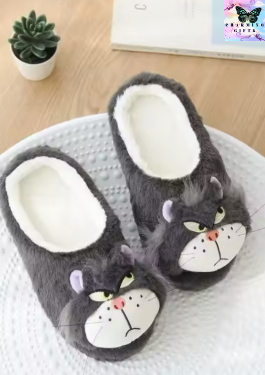 Cartoon Disney Anime Lucifer Cat Cinderella Norwegian Forest Cat Plush Girls Home Slippers Kawaii Anti-skid Warm Cotton Shoes