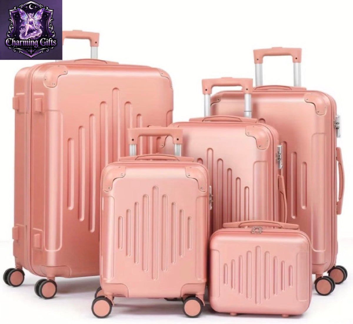 5pcs Luggage with Corner Protectors, 12/ 16/ 20/ 24/ 28-Inch, Durable Hard Shell, 360 Spinner Wheels, Multifunctional Large Capacity, Lightweight Travel Suitcase