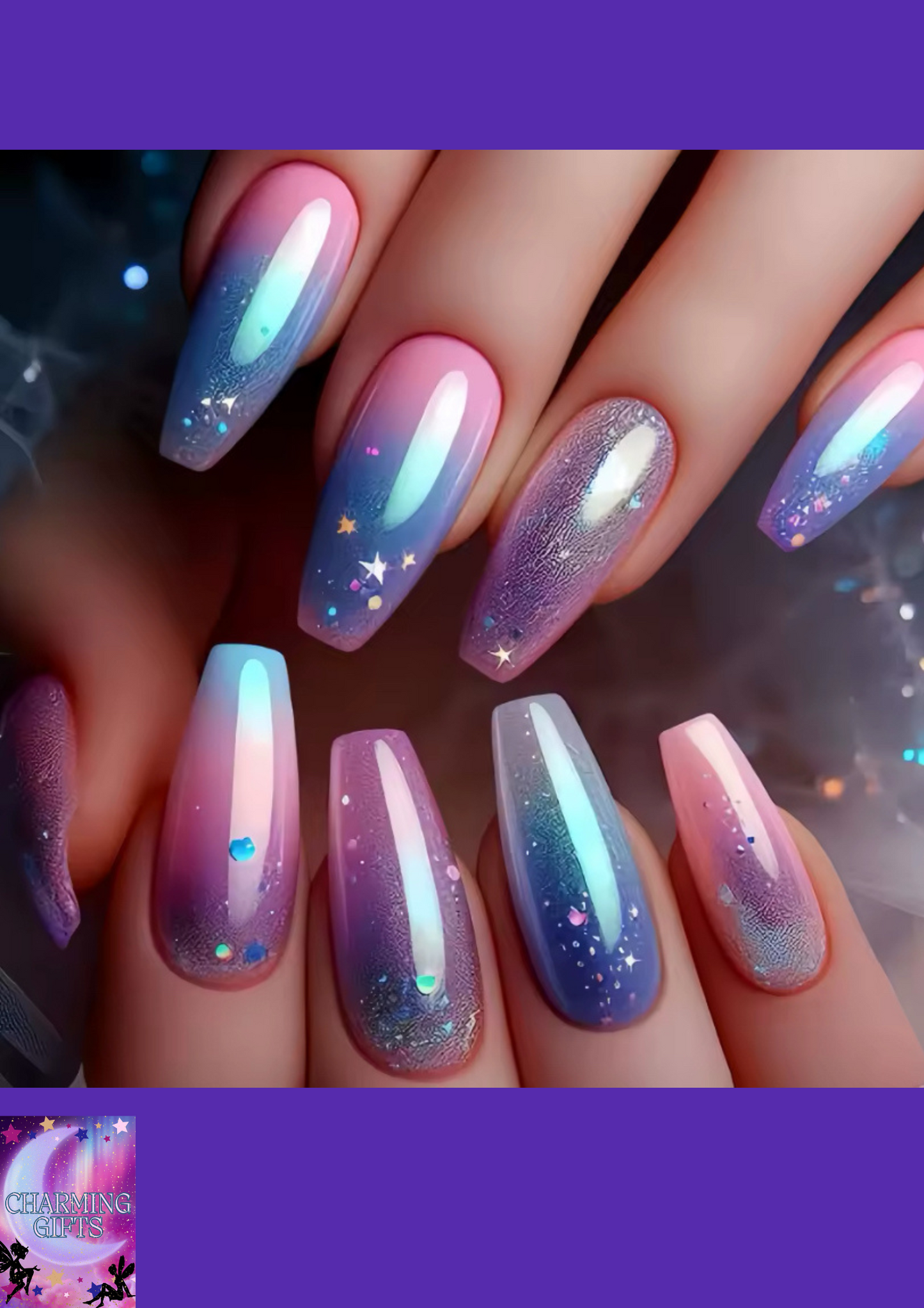 24Pcs Medium Short Square False Nails Glittering Nail Art