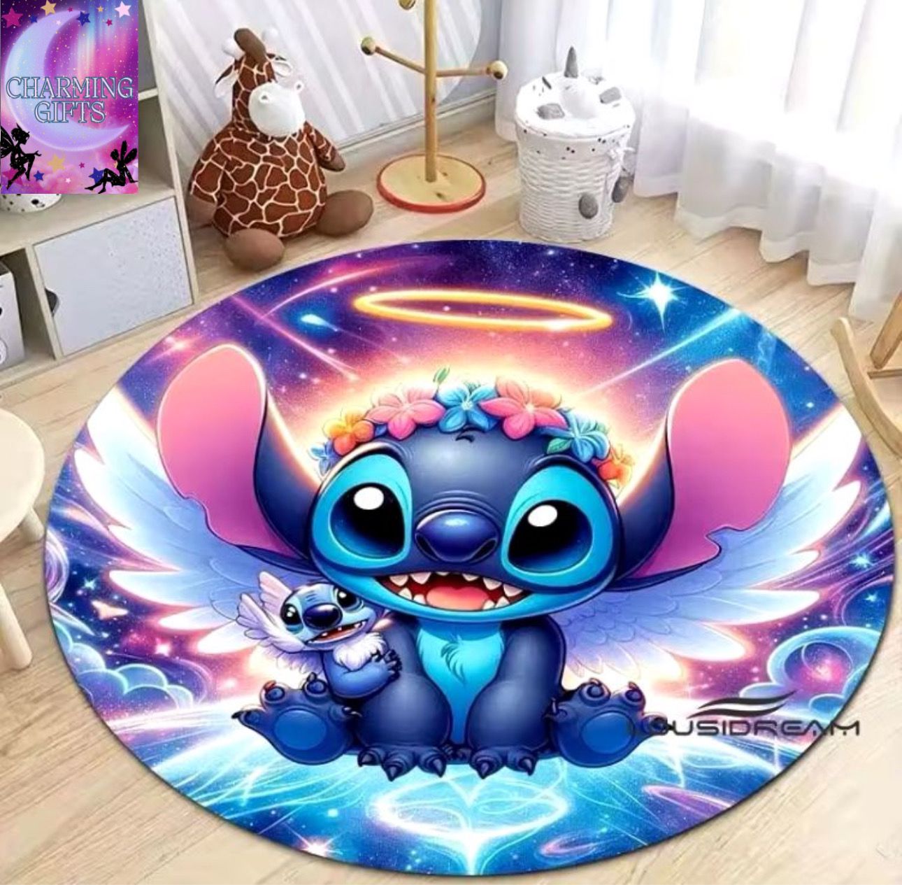 DISNEY Cartoon Lilo & Stitch Print Round Carpet Living Room Bedroom Table Chair Sofa Decorative Carpets Exquisite Gift 80x80Cm