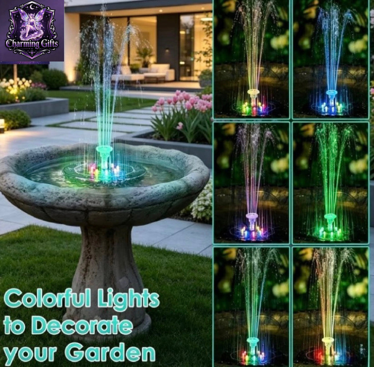 Solar-Powered Fully Automatic Fountain, Solar Floating Bird Bath Fountain, IPX8, 1500Mah Battery Backup, Multiple Nozzles for Spray Styles, Garden Pond Outdoor Water Feature Decor, Early Summer, Independence Day Gift