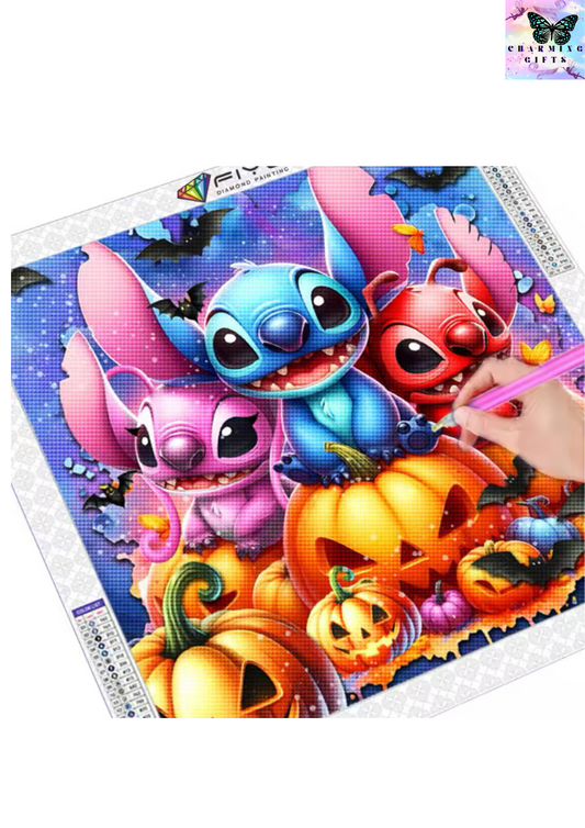 Disney Diamond Painting Pumpkin Stitch and Angel Diamond Mosaic Halloween Home Decor Embroidery Art Cross Stitch Kits 30x30cm