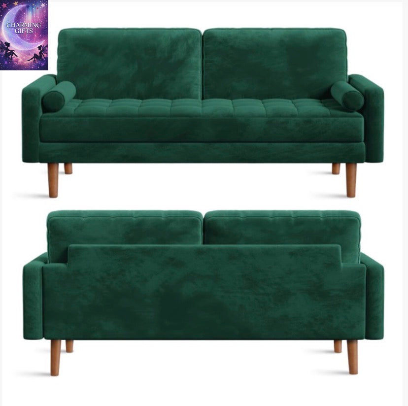 (Green) Velvet Sofa Modern 2 Seater Couches