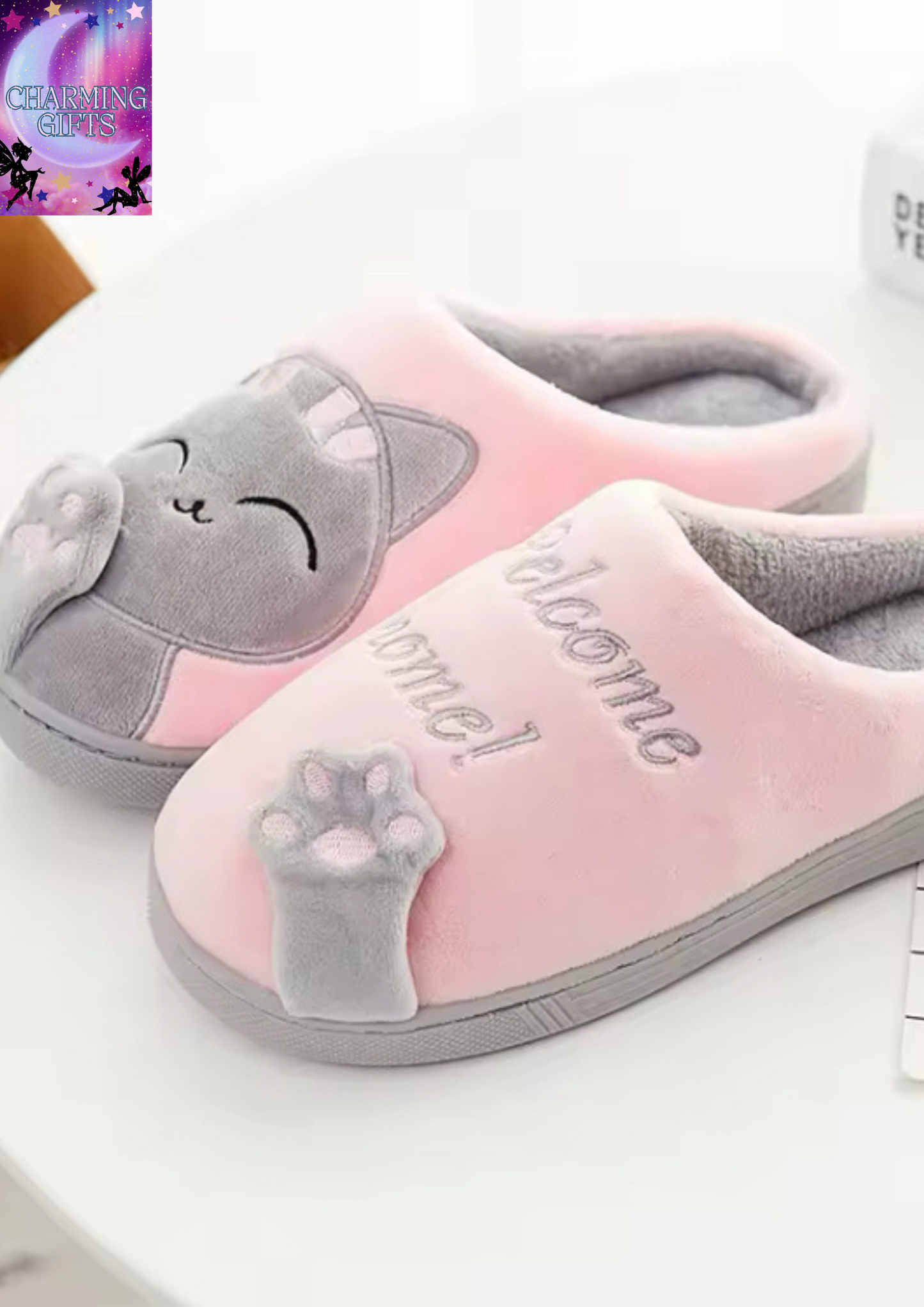 Women Winter Warm Slippers Cartoon Cat Shoes Furry Plush Slides Round Toe Flats Indoor Home Bedroom Floor Slippers Ladies Shoes