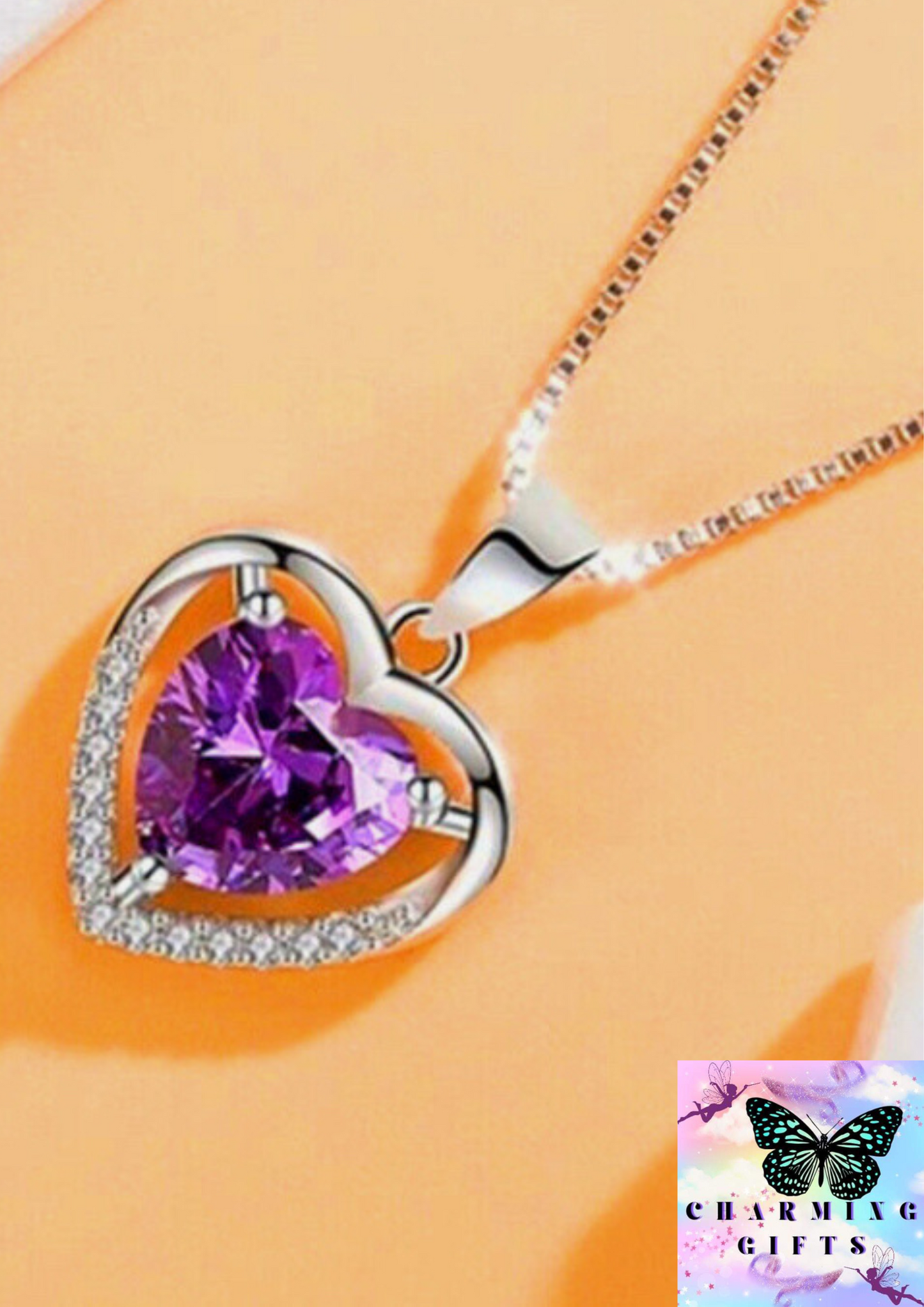 Jewell's of the heart 925 Sterling Silver Heart Crystal Pendant Chain Necklace Womens Jewellery Gifts