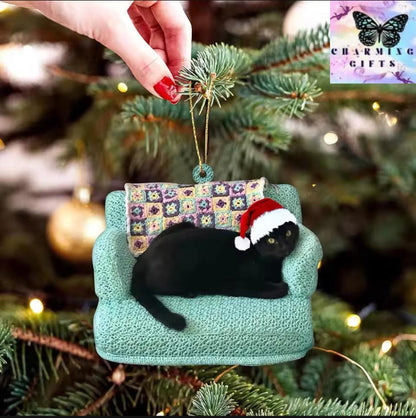 1pc T Black Cat Hanging Decor, Christmas Ornament, Christmas Party Decoration, Christmas Tree Hanging Ornaments