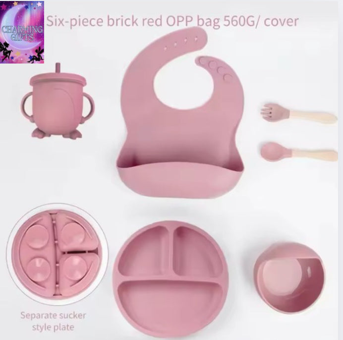 6 PCS Baby Meal Set Silicone Set Childrens Meal Training Set Cutlery