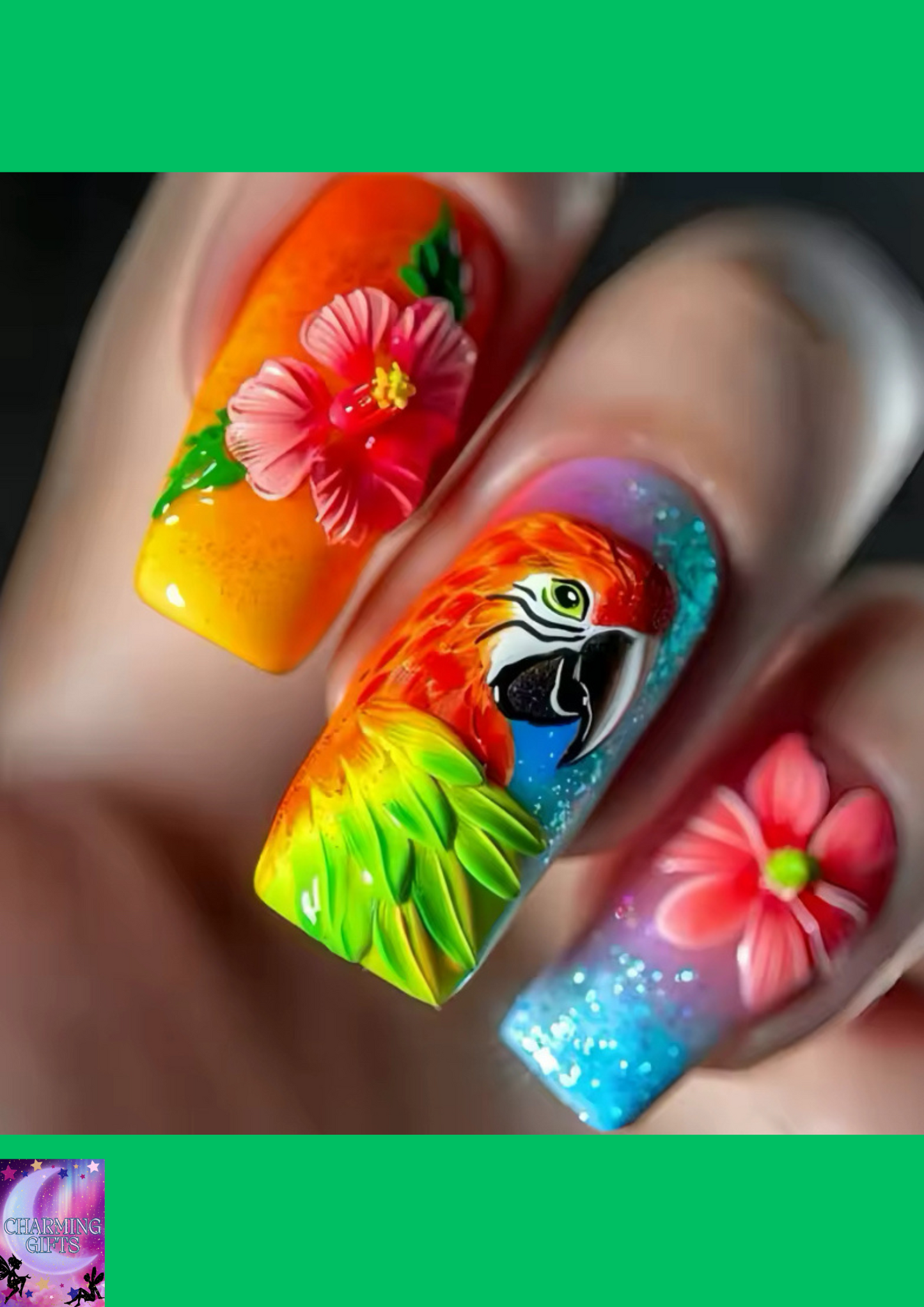 24pcs/set medium long fake nails fashion butterfly feather forest sea wave design gradient blue purple green press on false nail