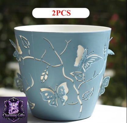 2pcs Set of Double-Layer 3D Cartoon Relief Planters, 14.6Cm/5.75 Inches Plastic Creative Plant Pots, Butterfly Pattern Inner Pots, with Breathable Drainage Holes Design, Ideal Gift for Plant Lovers Gardening Gift Home Decor